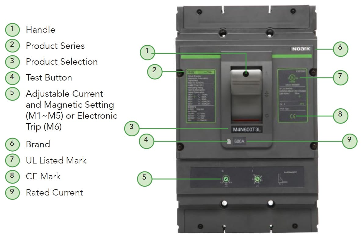 Molded Case Circuit Breaker Diagram With Labeled Parts