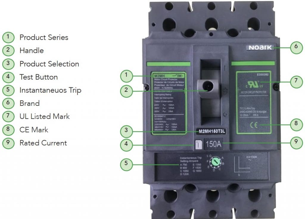 Noark Molded Case Motor Circuit Protector Diagram with Labels